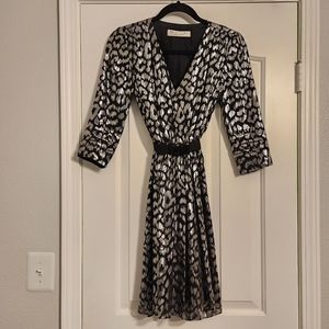 Trina Turk metallic silver and black belted dress. Size S.